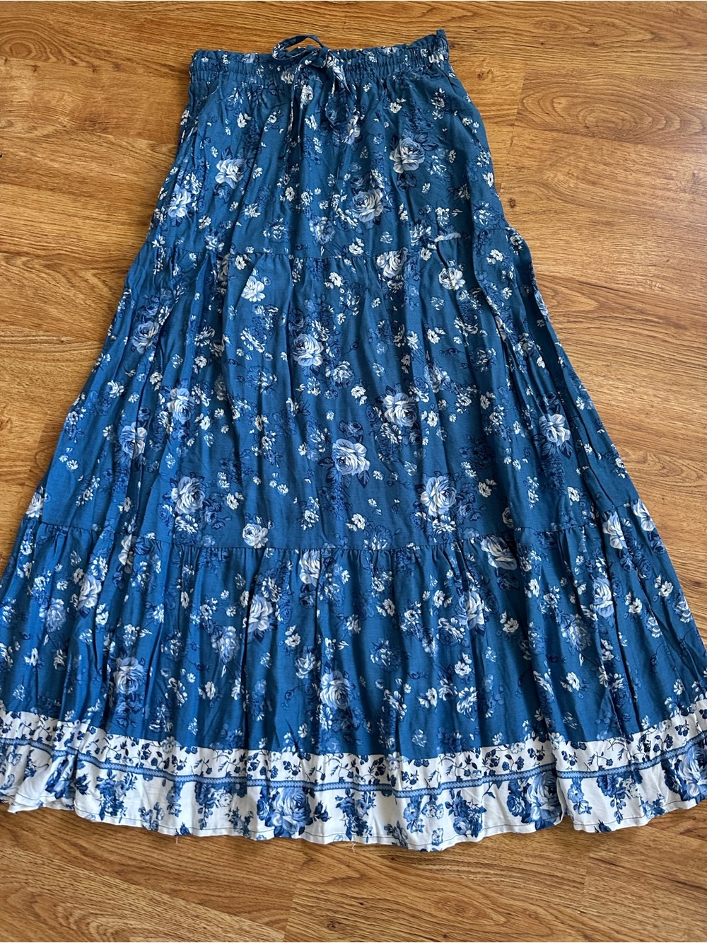 Merokeety Blue White Floral Maxi Skirt  M